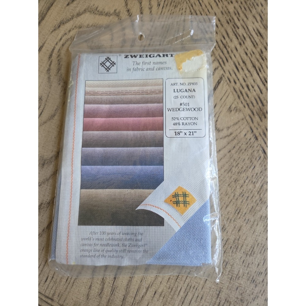 Zweigart 25 Count LUGANA Fabric  18"X21" Color "Wedgewood" #501 Vintage New NOS